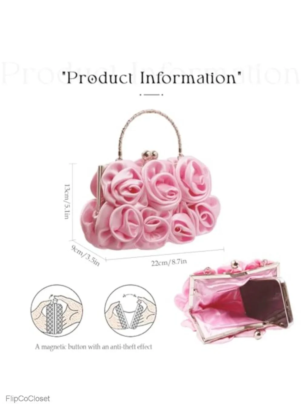 Satin Floral Evening Clutch Bag with Detachable Strap Small Purse for Wedding